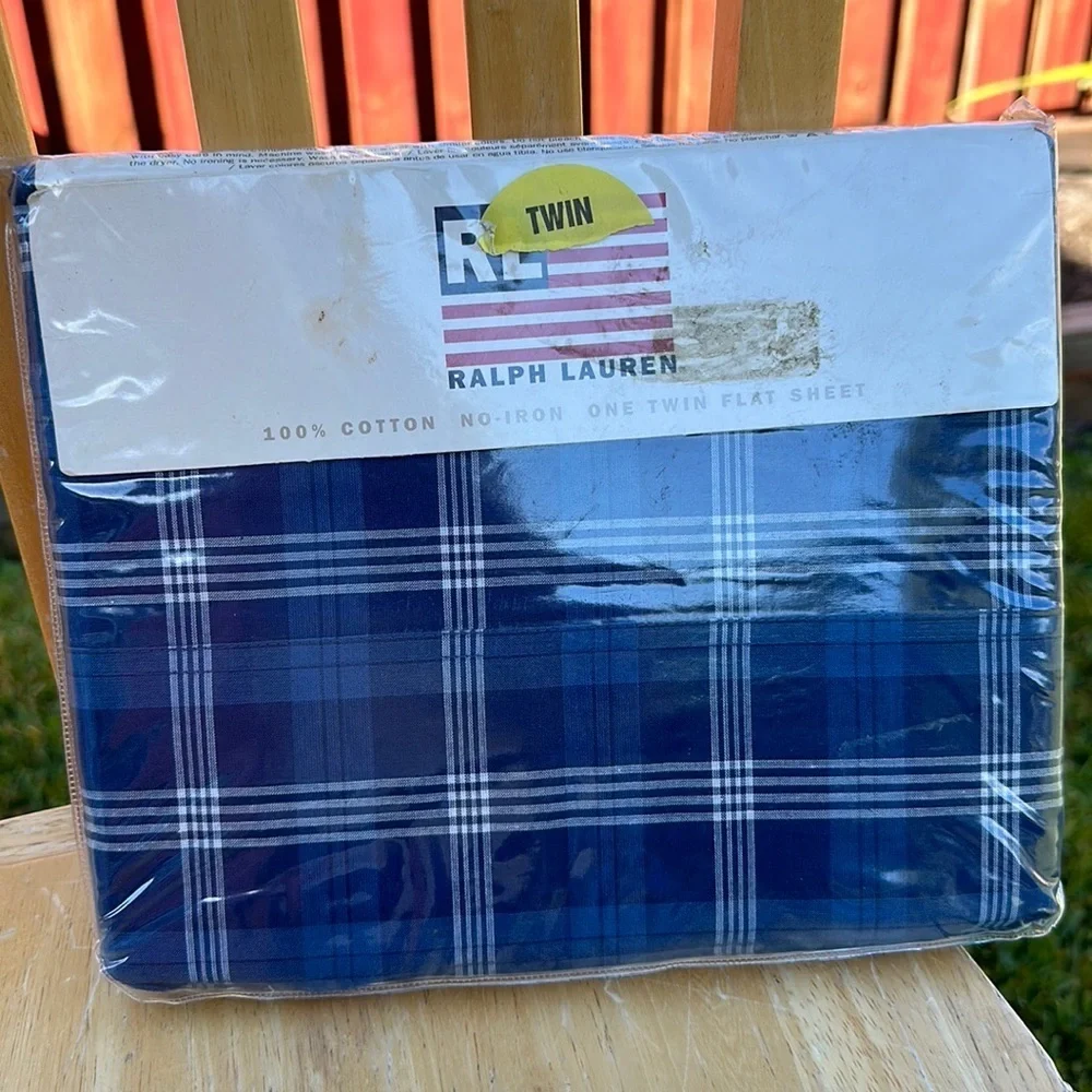 Ralph Lauren Denim Sweetwater 100% Cotton Plaid Twin Flat Sheet
